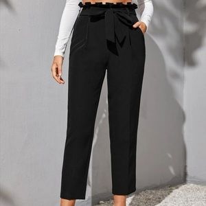 New black paper bag dress pants